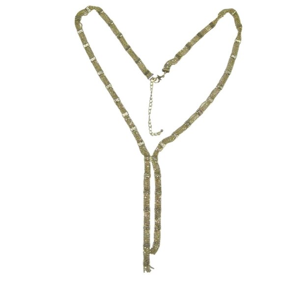 Y Shaped Necklace Goldtone Chain 28 inch Vintage Tassel Modern Sleek Segmented - Picture 12 of 12